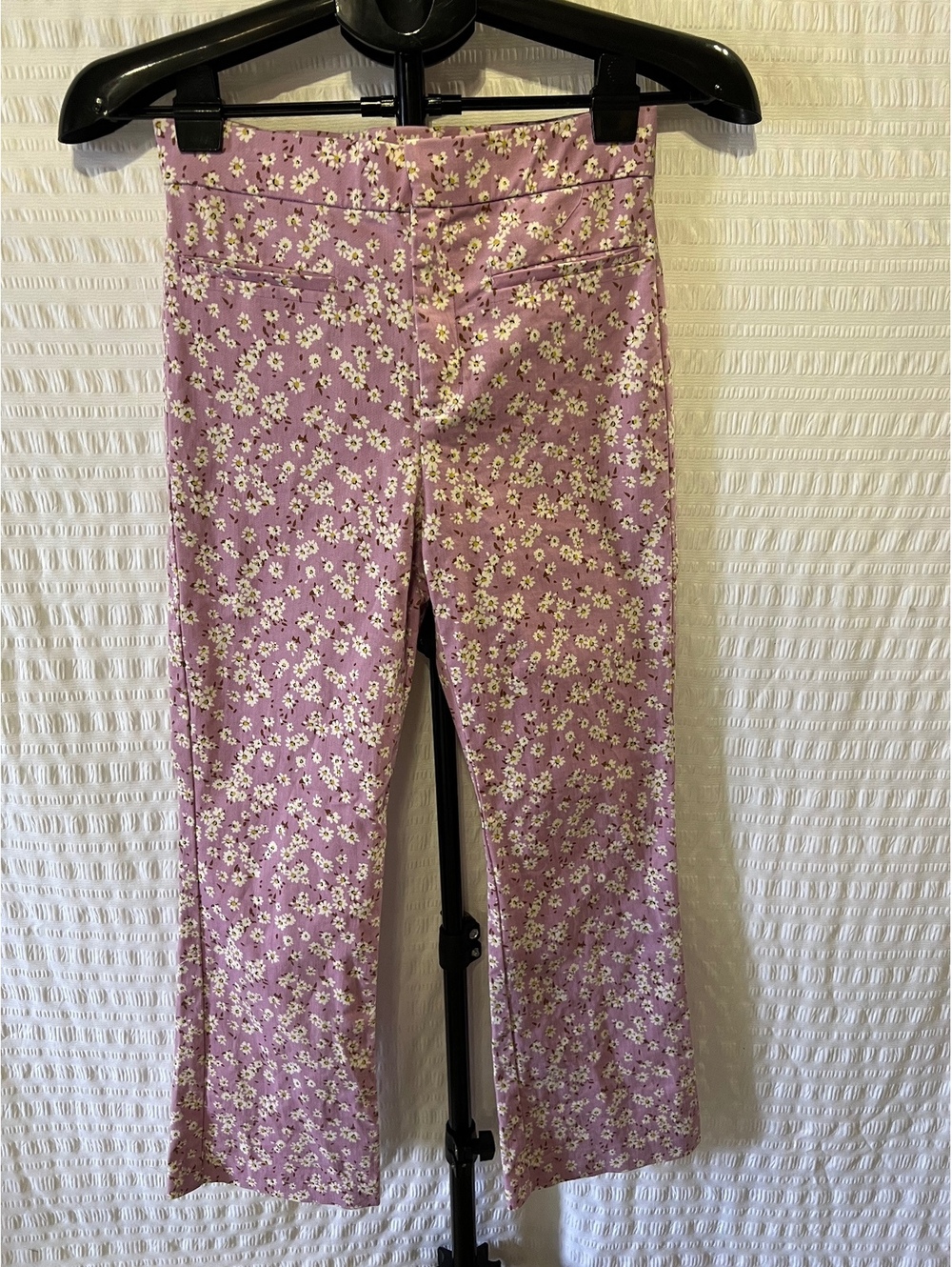 Zara Lilac Daisy Floral Mini Flare Trousers High Rise Cropped Pants Size Small